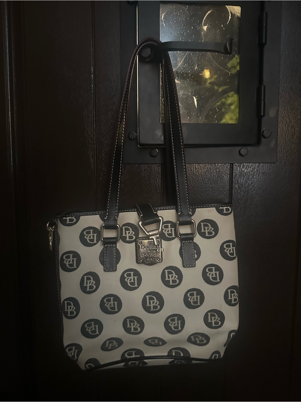 Dooney & Bourke Cream and Black Logo Shoulder Tote